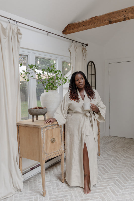 KIMONO STYLE FULL LENGTH LINEN ROBE