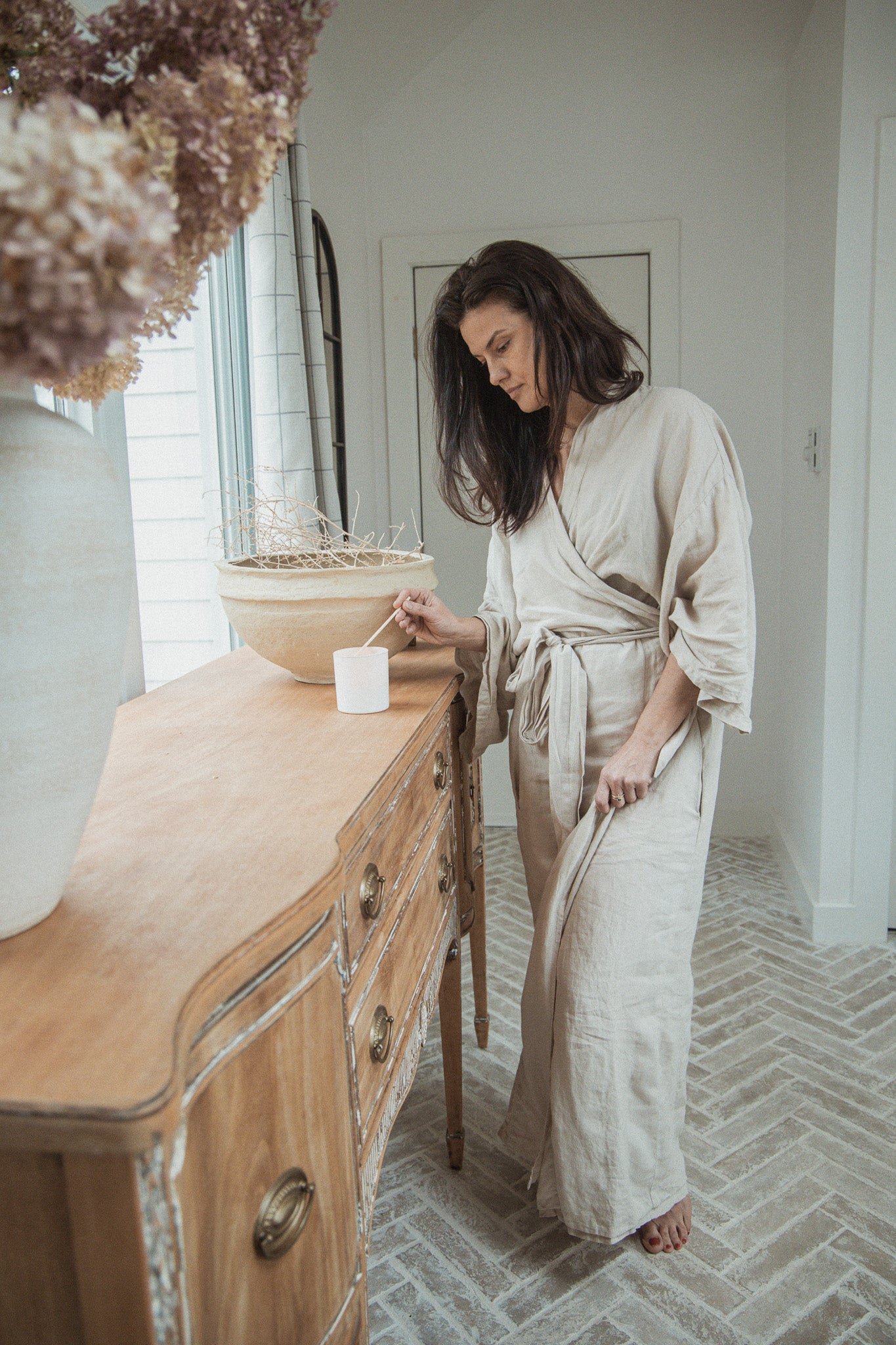 KIMONO STYLE FULL LENGTH LINEN ROBE